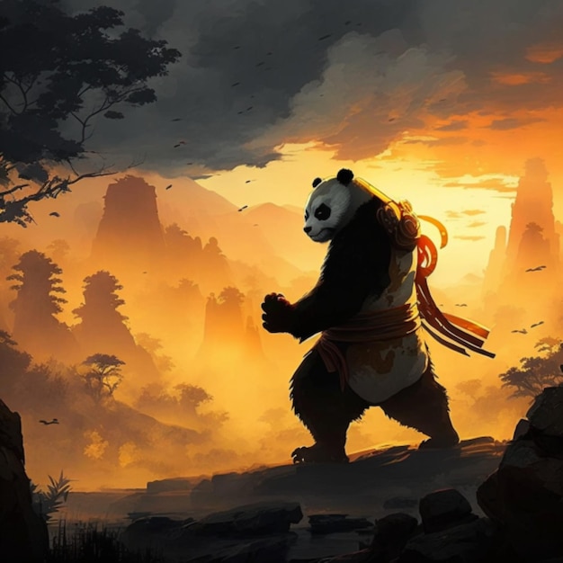 panda che pratica l'arte del kung fu