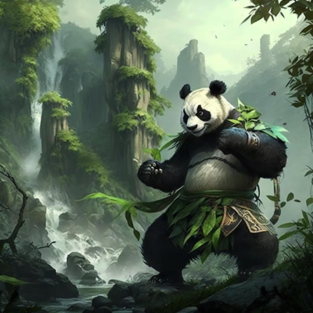 panda che pratica l'arte del kung fu