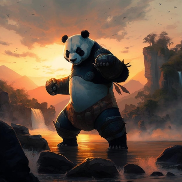 panda che pratica l'arte del kung fu