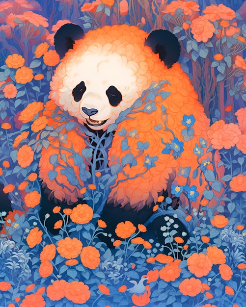 Panda con fiori vivaci