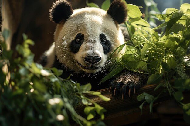 Panda curioso tra bambù nella foresta generativa IA