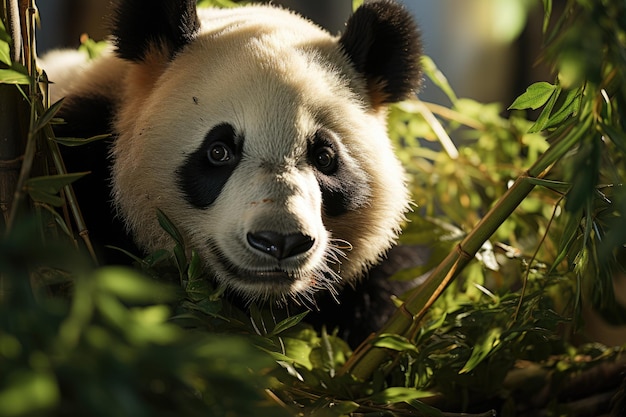 Panda curioso tra bambù nella foresta generativa IA