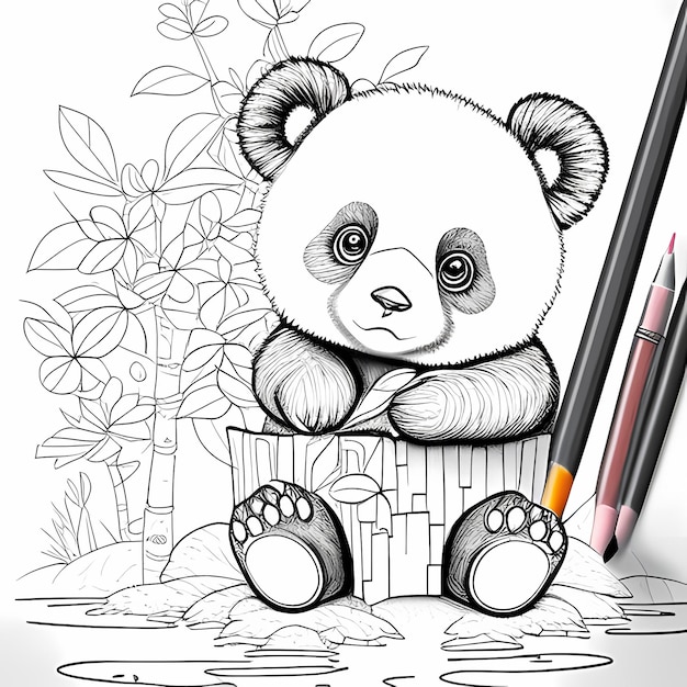 Panda da colorare divertente linee nere spesse molta creatività