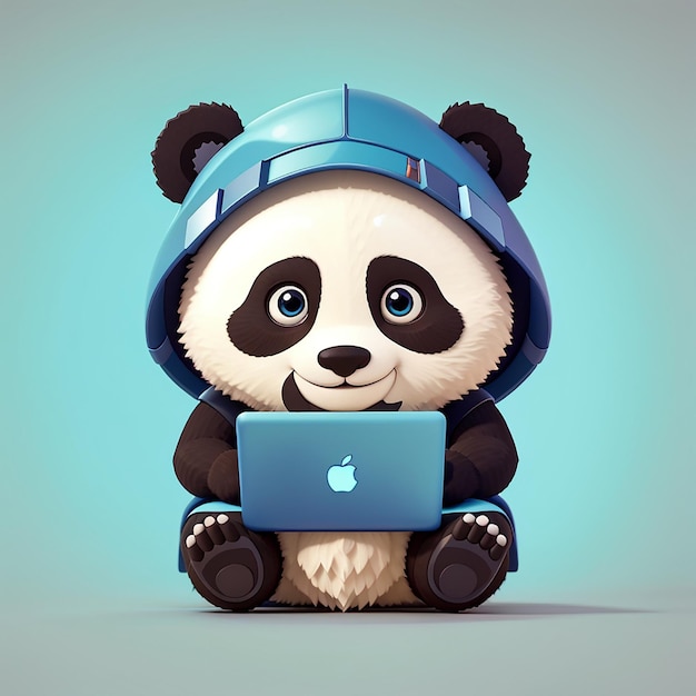 Panda hacker che gestisce il portatile cartone animato vettoriale illustrazione dell'icona