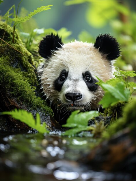 Panda nel suo habitat naturale Fotografia della fauna selvatica IA generativa