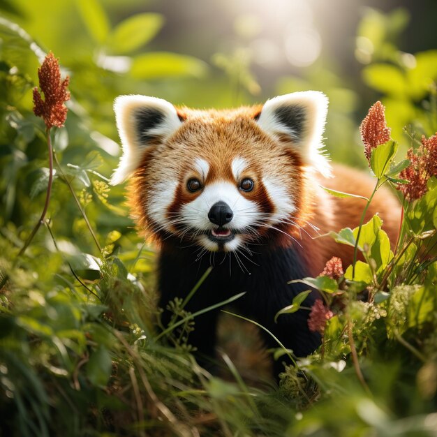 Panda rosso nel suo habitat naturale IA generativa per la fotografia naturalistica