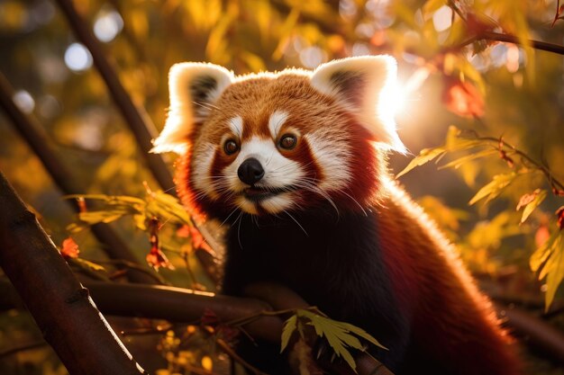 Panda rosso sui rami degli alberi