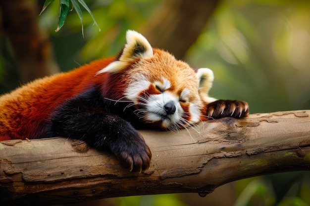 Panda rosso sul ramo di un albero nell'habitat forestale