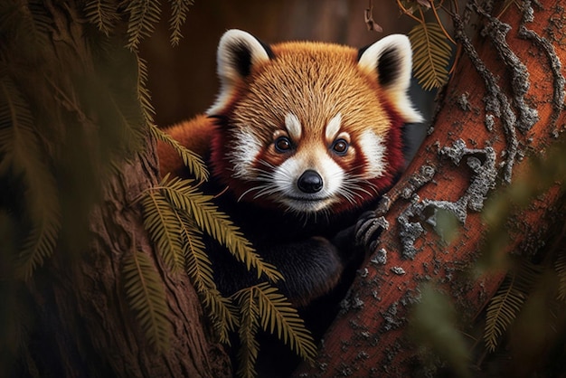 Panda rosso sull'albero nella foresta
