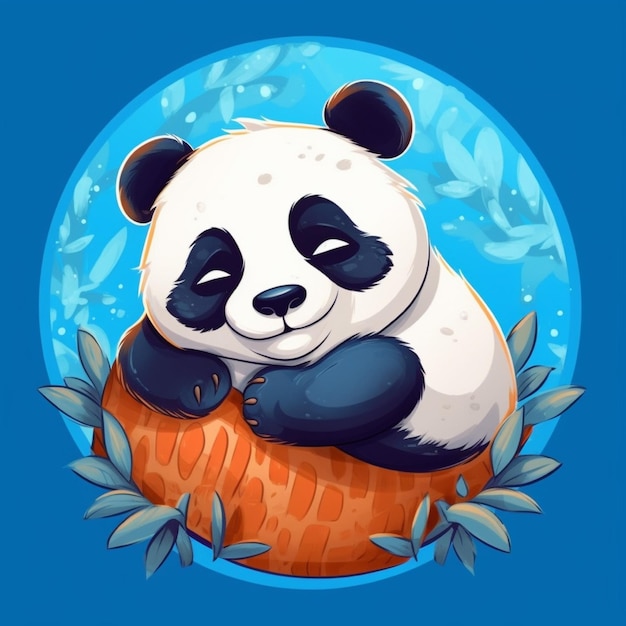 Panda simpatico cartone animato seduto su un ramo Illustrazione vettoriale