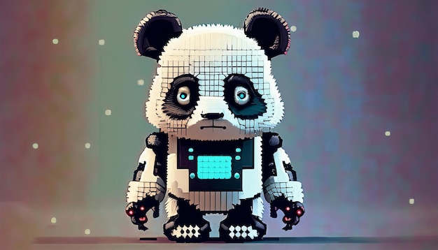 Panda simpatico robot artificiale intelligente Pixel art