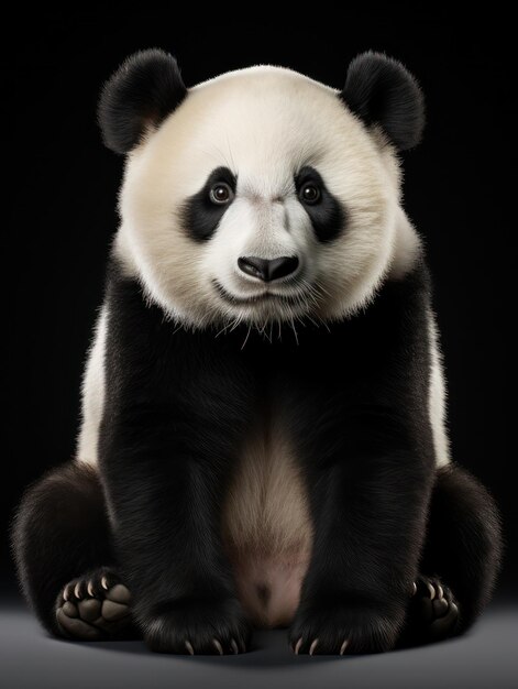 Panda Studio Shot Isolato su uno sfondo nero chiaro AI generativo