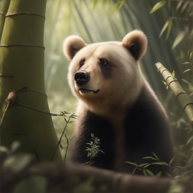 panda su uno sfondo verde di bambù