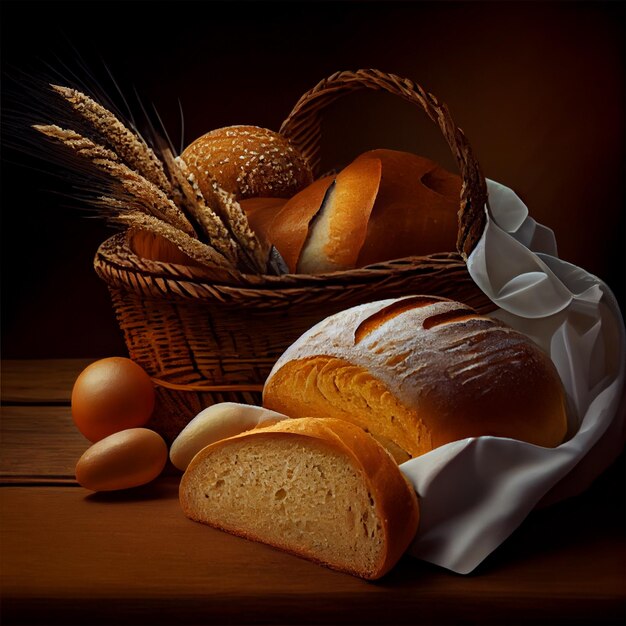 Pane a lievitazione naturale fresco fatto in casa sfondo scuro AI immagine generata