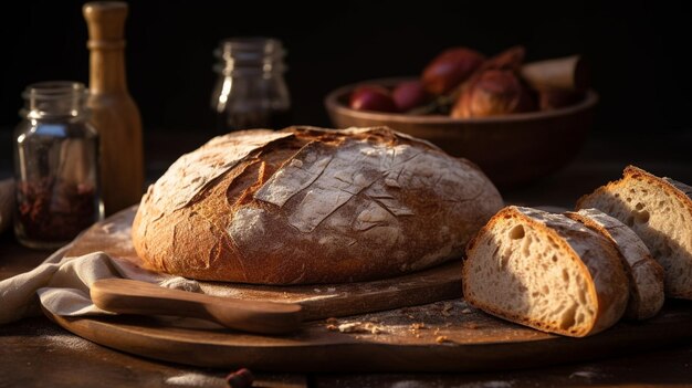 Pane a lievitazione naturale su tavola di legno