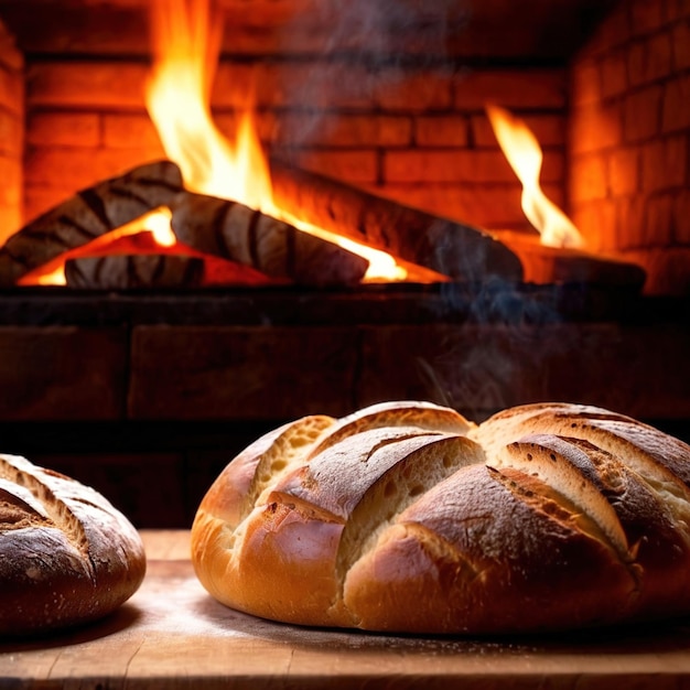 Pane al forno artigianale al forno tradizionale a legna vecchio stile