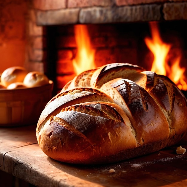 Pane al forno artigianale al forno tradizionale a legna vecchio stile