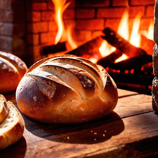 Pane al forno artigianale al forno tradizionale a legna vecchio stile