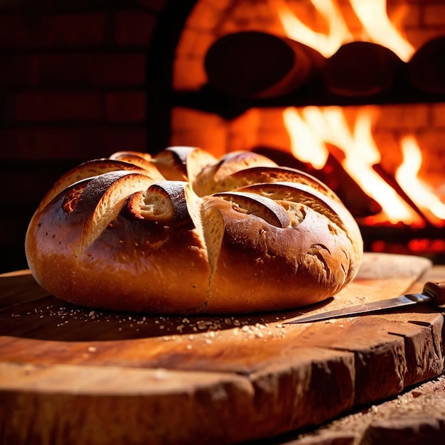 Pane al forno artigianale al forno tradizionale a legna vecchio stile