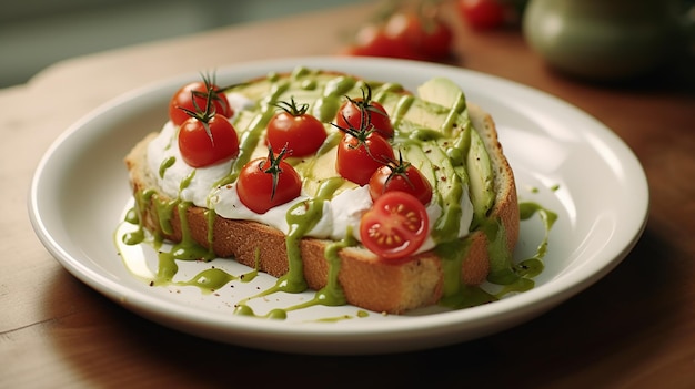 Pane all'avocado dall'aspetto realistico con mozzarella e pomodori