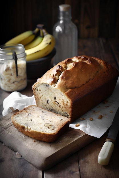 Pane alla banana fresco fatto in casa con noce Generato AI