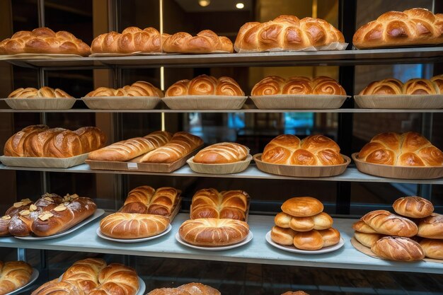 Pane appena cotto in mostra in una panetteria