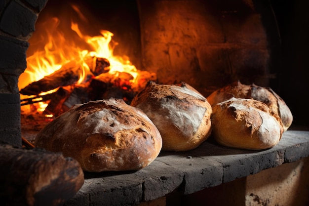 Pane appena sfornato nel forno a legna