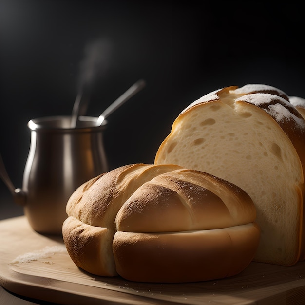 Pane appena sfornato su una tavola di legno