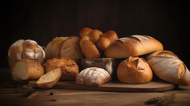 Pane assortito su fondo di legno