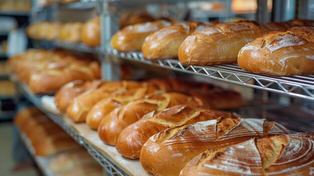 Pane challah appena cotto su un rack da panetteria