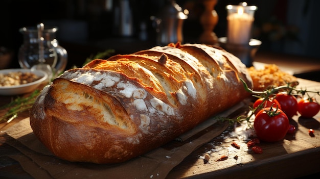 Pane cotto nero su un primo piano di tavola di legno