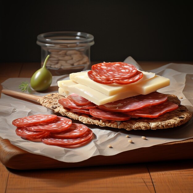 Pane croccante con una fetta di salame