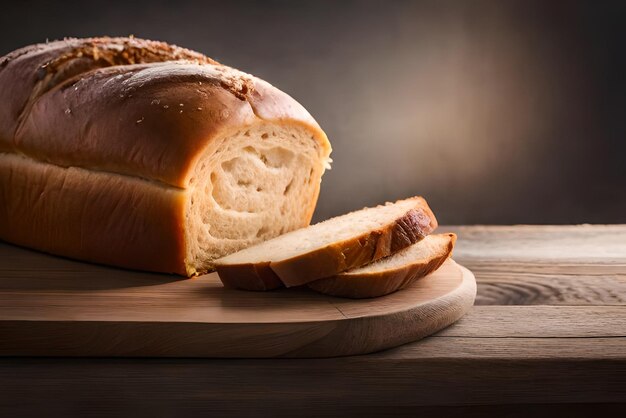 Pane dorato e gonfio sul tavolo con sopra un po' di sesamo e farina