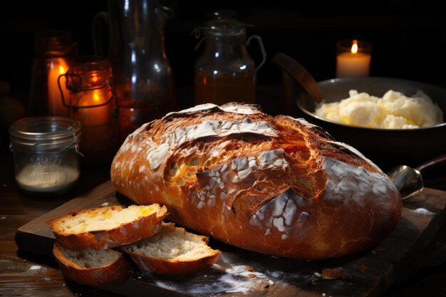 Pane dorato fatto in casa con IA generativa di zenzero fresco