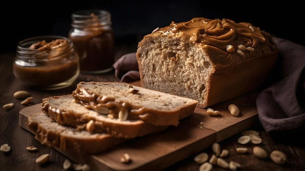 Pane e burro di arachidi su un tagliere