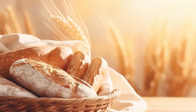 Pane e panini in un cesto di vimini