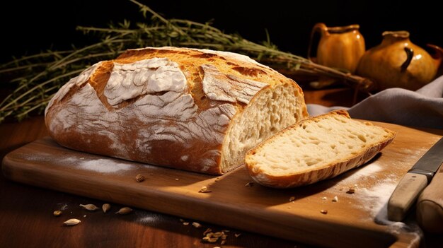 pane fatto in casa appena sfornato su un piatto di legno pronto