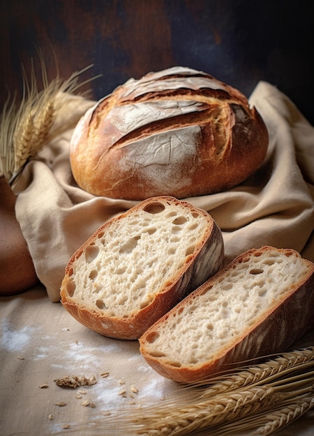 Pane fatto in casa con semi su sfondo rustico Pane rustico