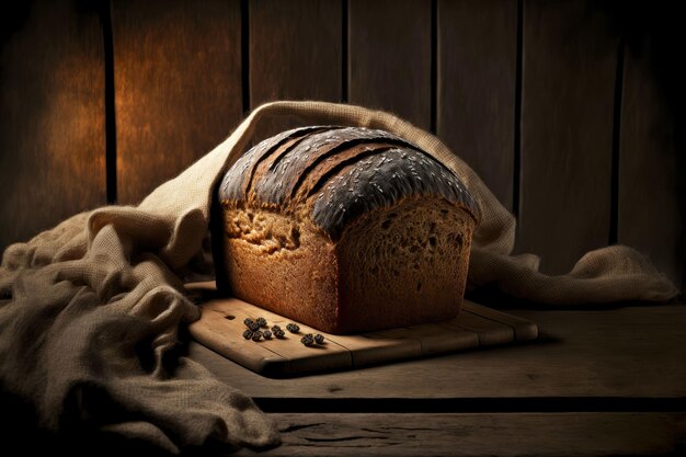 Pane fatto in casa marrone scuro sulla tavola di legno