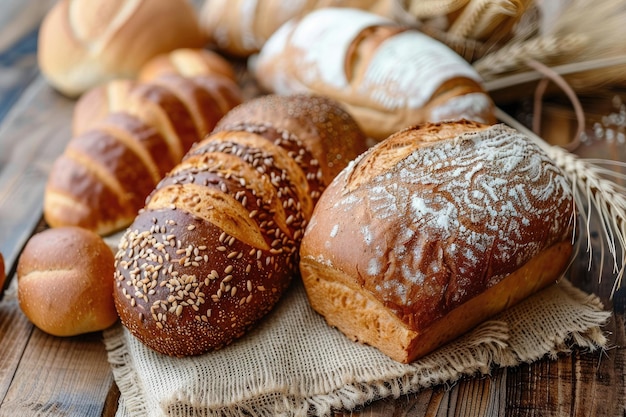 Pane fresco diverso su un vecchio tavolo di legno