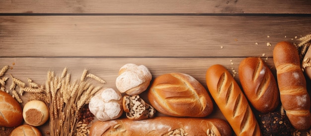 Pane fresco fatto in casa di vario genere come sfondo visto dall'alto con spazio per il testo