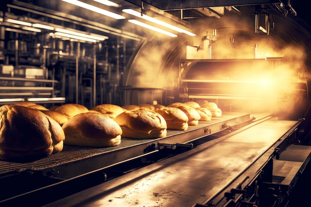 Pane fresco nella produzione alimentare della fabbrica di panetteria