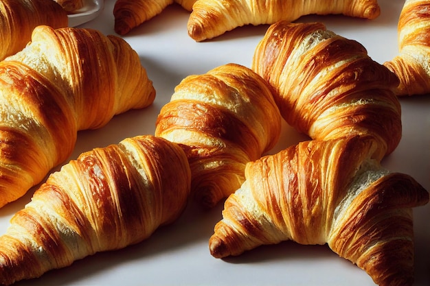 Pane mattutino che cuoce croissant freschi in zucchero a velo con burro