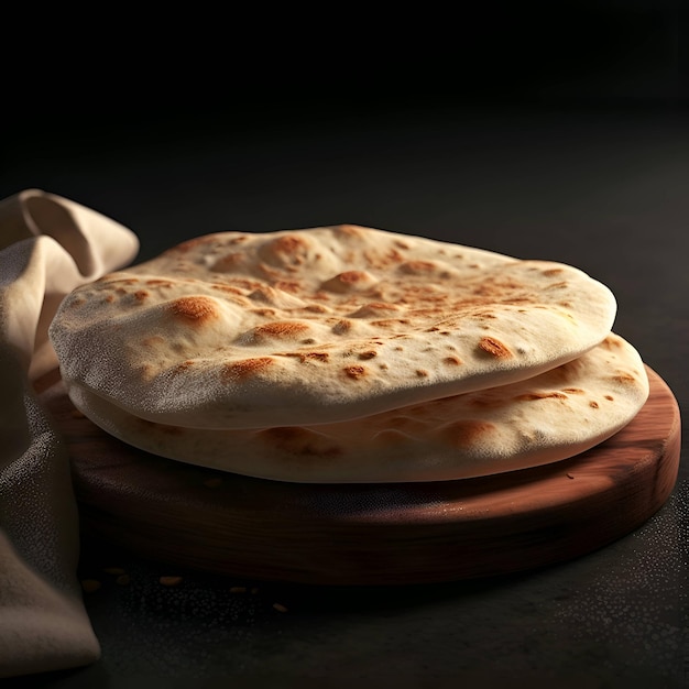 Pane naan indiano tradizionale su tavola di legno Sfondo scuro