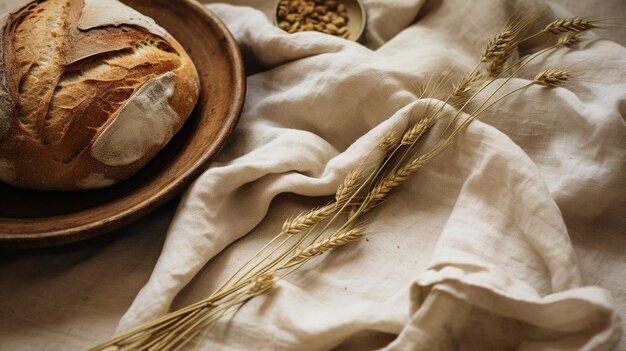 Pane o prodotti da forno appena sfornati con intelligenza artificiale generativa nella cucina di casa, dolci ecologicamente naturali