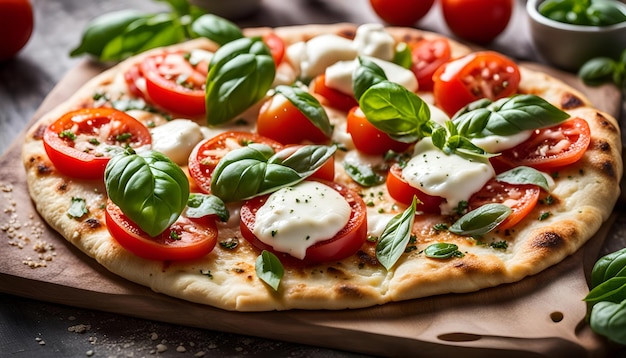 pane piatto con pomodori freschi, formaggio mozzarella e basilico fresco