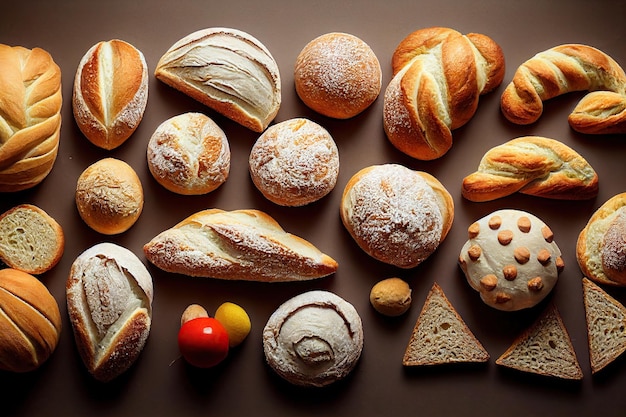 Pane prodotti pane cotto in cucina tradizionale cibo per la colazione