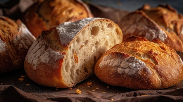 Pane su un tavolo con uno affettato