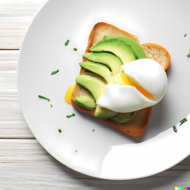 Pane tostato con uovo e avocado sulla piastra