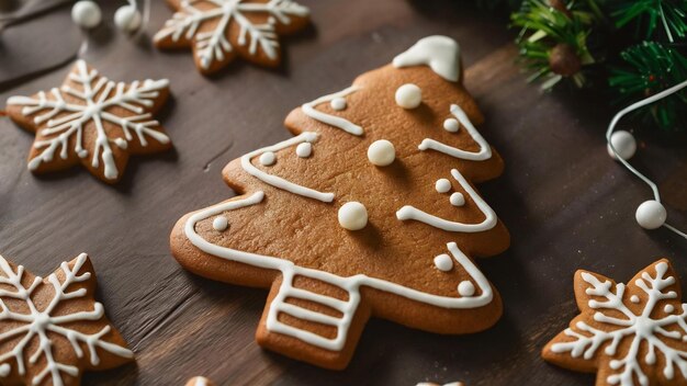 Panetteria casalinga che fa biscotti di pan di zenzero a forma di albero di Natale